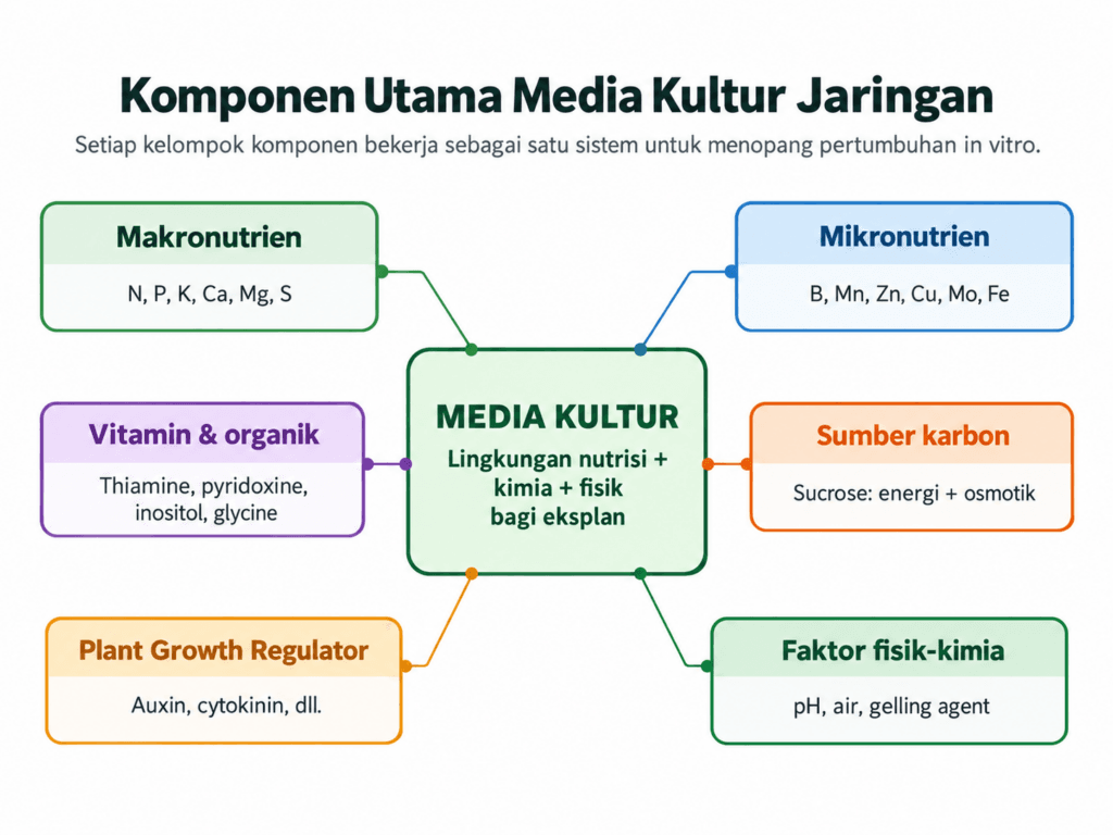 Komponen utama media kultur jaringan untuk pertumbuhan tanaman in vitro