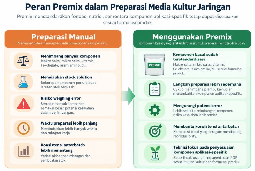 Perbandingan preparasi manual dan penggunaan premix dalam media kultur jaringan