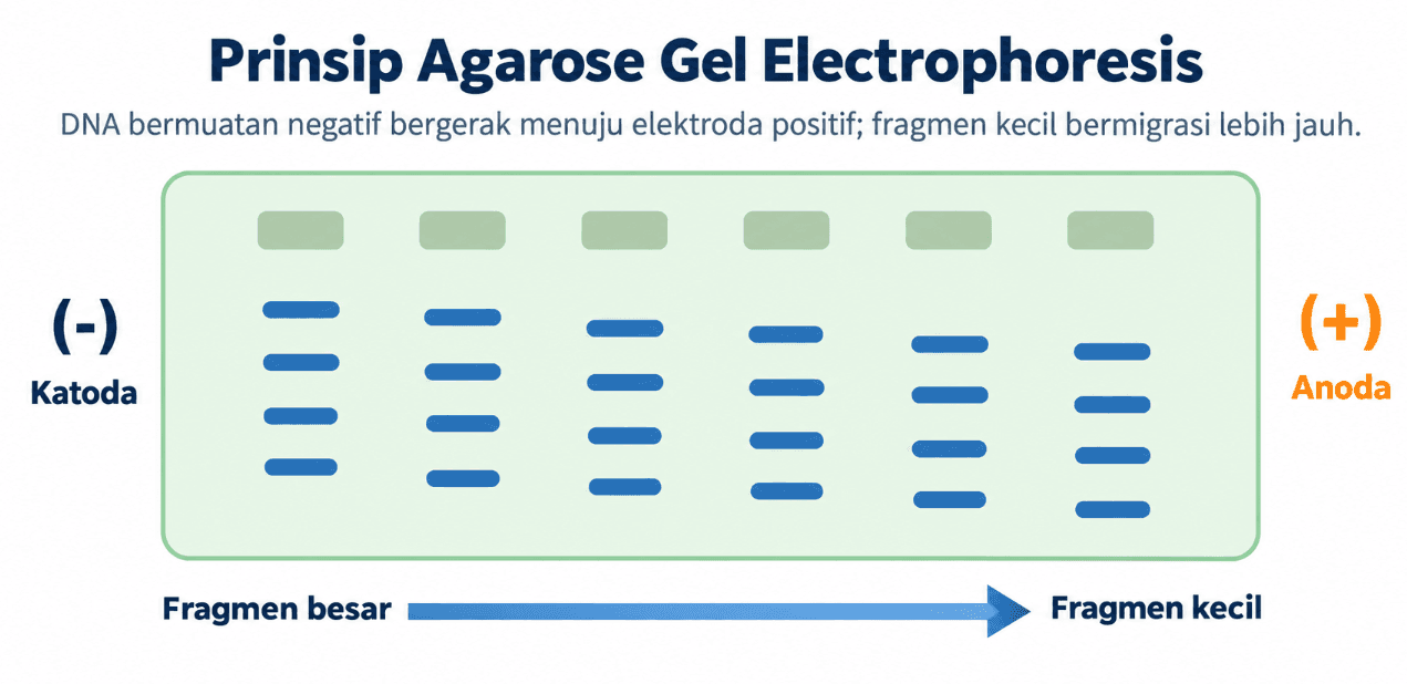 Prinsip sederhana migrasi DNA pada agarose gel electrophoresis